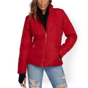 New York & Company Seamed Puffer Red Jacket Size Medium